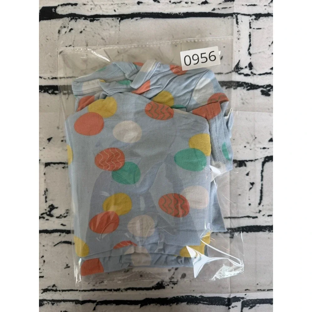 Lily & Dan Kids Easter Egg Pajama Set Blue Short Sleeve Snug Fit Size S 6-7
